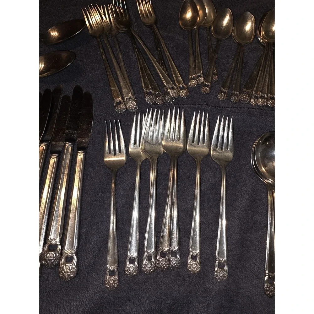Silver plate 1847 Rogers Bros Eternally Yours 50 Pc Set Butter Knife Sugar Spoon